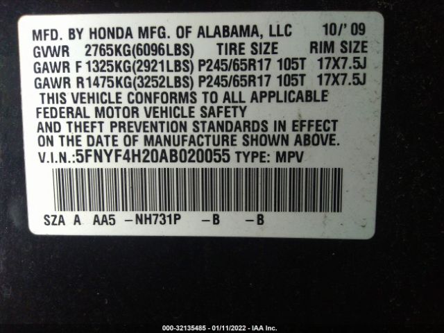 Photo 8 VIN: 5FNYF4H20AB020055 - HONDA PILOT 