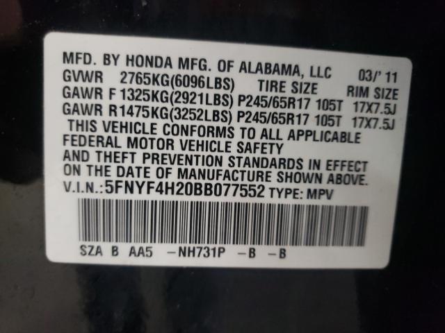 Photo 9 VIN: 5FNYF4H20BB077552 - HONDA PILOT LX 