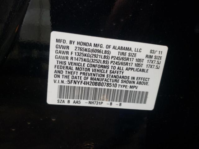 Photo 9 VIN: 5FNYF4H20BB078510 - HONDA PILOT LX 