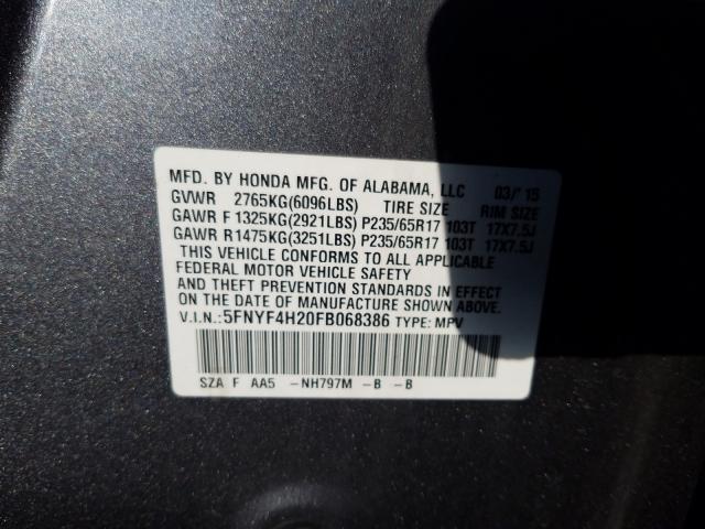 Photo 9 VIN: 5FNYF4H20FB068386 - HONDA PILOT LX 