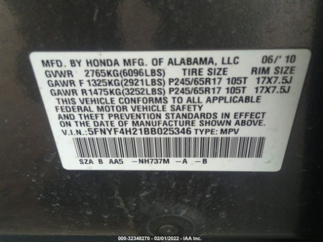 Photo 8 VIN: 5FNYF4H21BB025346 - HONDA PILOT 