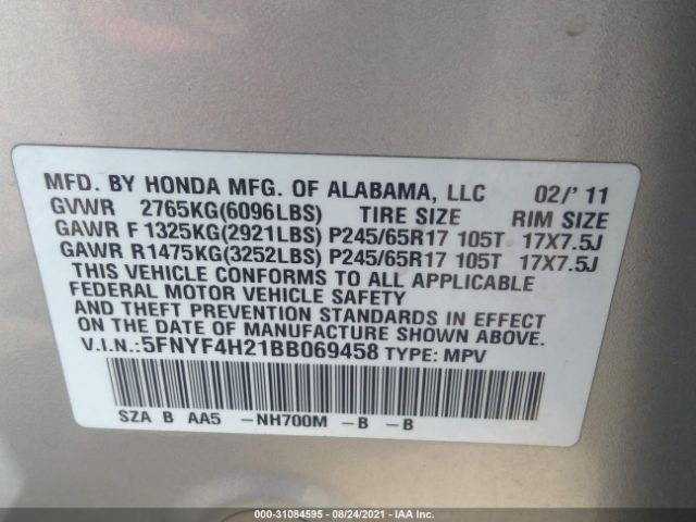 Photo 8 VIN: 5FNYF4H21BB069458 - HONDA PILOT 