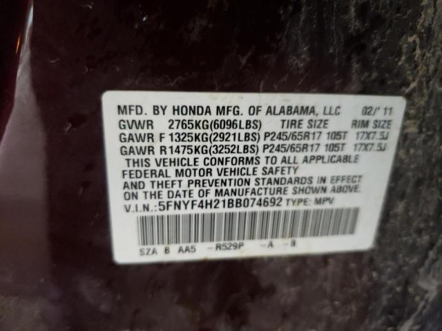 Photo 9 VIN: 5FNYF4H21BB074692 - HONDA PILOT LX 