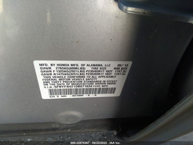 Photo 8 VIN: 5FNYF4H21DB071634 - HONDA PILOT 