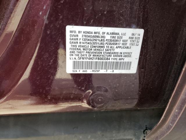 Photo 12 VIN: 5FNYF4H21FB003384 - HONDA PILOT LX 