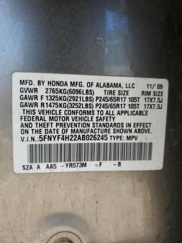 Photo 11 VIN: 5FNYF4H22AB026245 - HONDA PILOT 