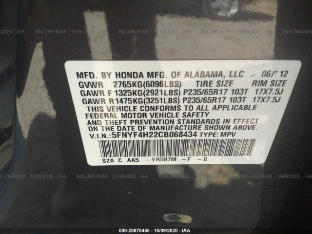 Photo 8 VIN: 5FNYF4H22CB068434 - HONDA PILOT 