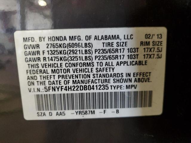 Photo 12 VIN: 5FNYF4H22DB041235 - HONDA PILOT LX 