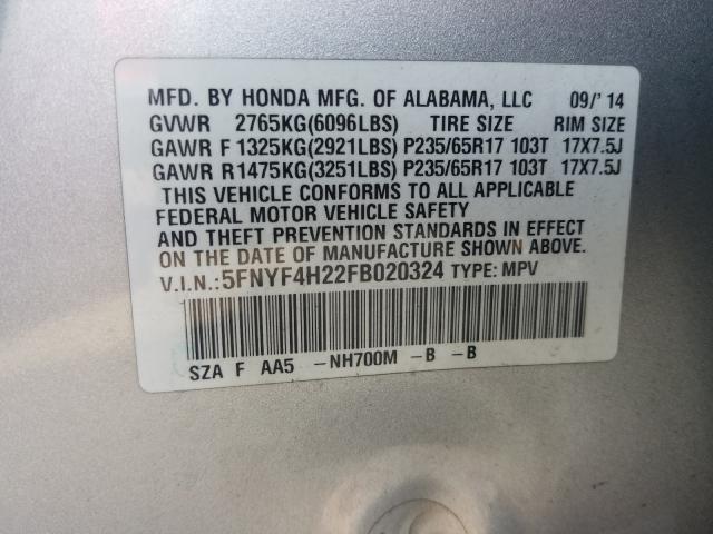 Photo 9 VIN: 5FNYF4H22FB020324 - HONDA PILOT LX 