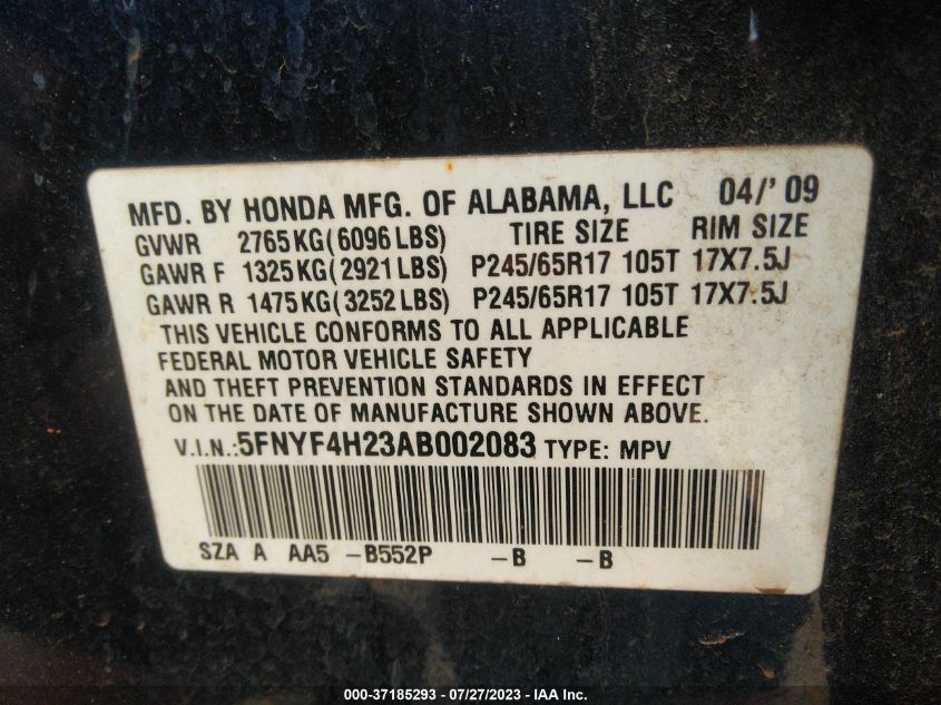 Photo 8 VIN: 5FNYF4H23AB002083 - HONDA PILOT 