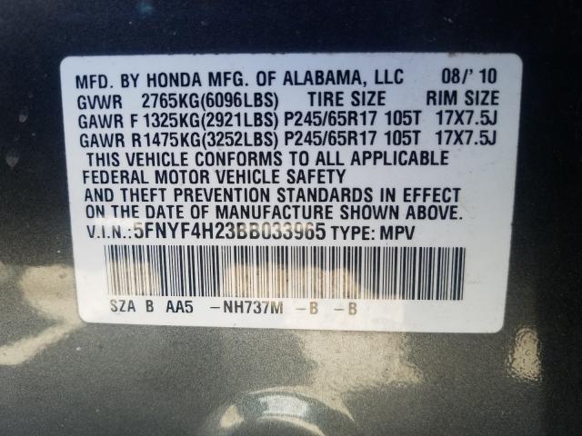 Photo 9 VIN: 5FNYF4H23BB033965 - HONDA PILOT LX 