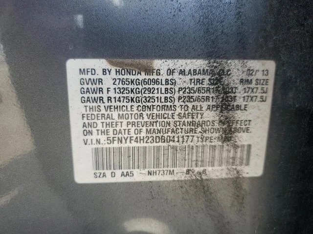 Photo 12 VIN: 5FNYF4H23DB041177 - HONDA PILOT LX 