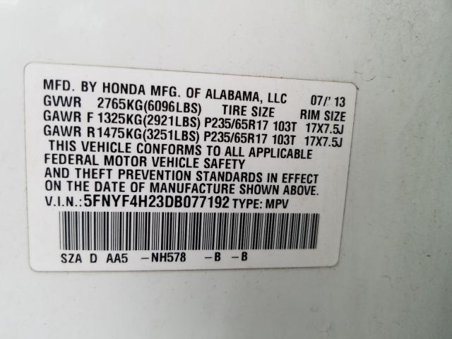 Photo 9 VIN: 5FNYF4H23DB077192 - HONDA PILOT LX 