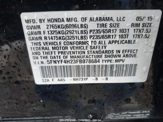 Photo 8 VIN: 5FNYF4H23FB078684 - HONDA PILOT 