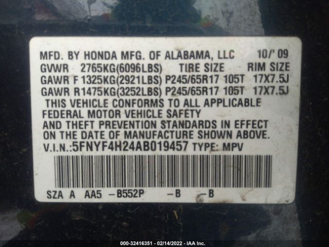 Photo 8 VIN: 5FNYF4H24AB019457 - HONDA PILOT 