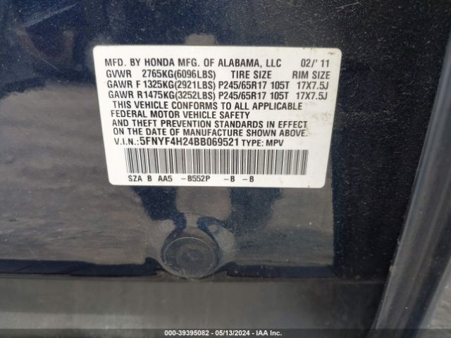 Photo 8 VIN: 5FNYF4H24BB069521 - HONDA PILOT 