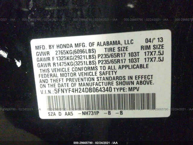 Photo 8 VIN: 5FNYF4H24DB064340 - HONDA PILOT 