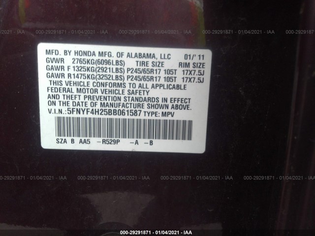 Photo 8 VIN: 5FNYF4H25BB061587 - HONDA PILOT 