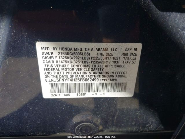 Photo 8 VIN: 5FNYF4H25FB062499 - HONDA PILOT 