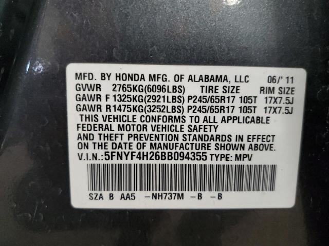 Photo 12 VIN: 5FNYF4H26BB094355 - HONDA PILOT LX 