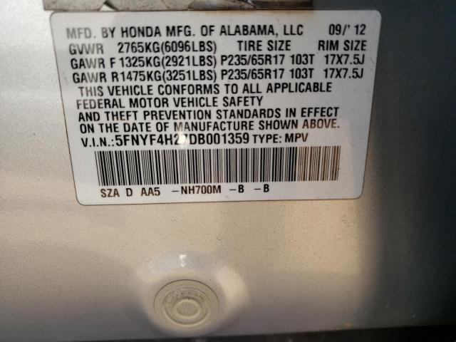 Photo 12 VIN: 5FNYF4H27DB001359 - HONDA PILOT LX 