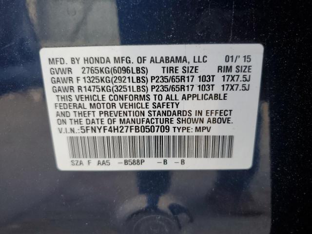 Photo 12 VIN: 5FNYF4H27FB050709 - HONDA PILOT 