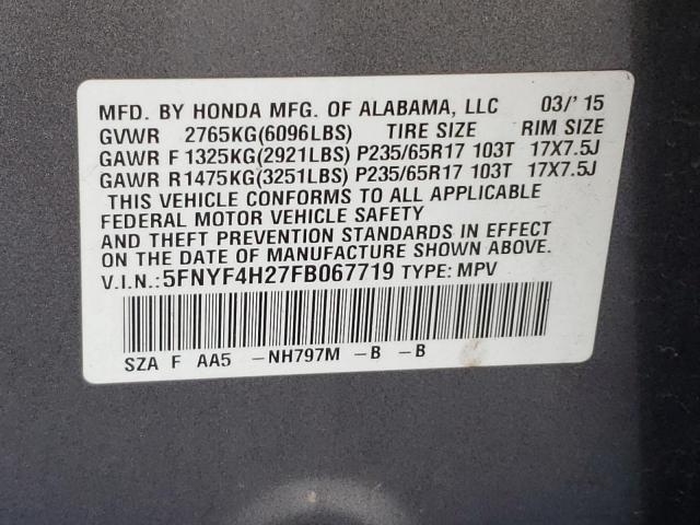 Photo 12 VIN: 5FNYF4H27FB067719 - HONDA PILOT LX 