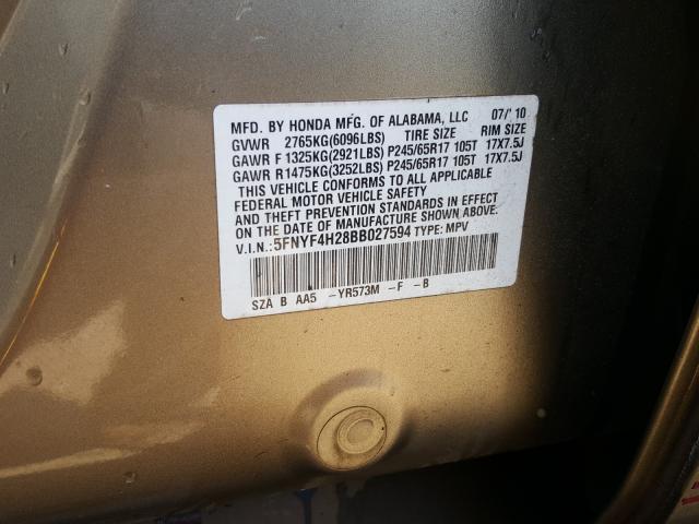 Photo 9 VIN: 5FNYF4H28BB027594 - HONDA PILOT LX 