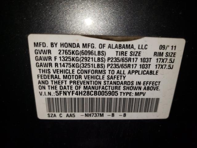 Photo 9 VIN: 5FNYF4H28CB005905 - HONDA PILOT LX 