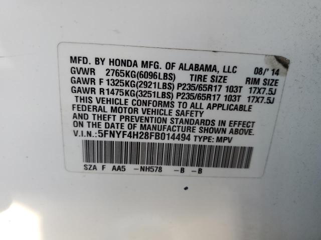 Photo 12 VIN: 5FNYF4H28FB014494 - HONDA PILOT LX 