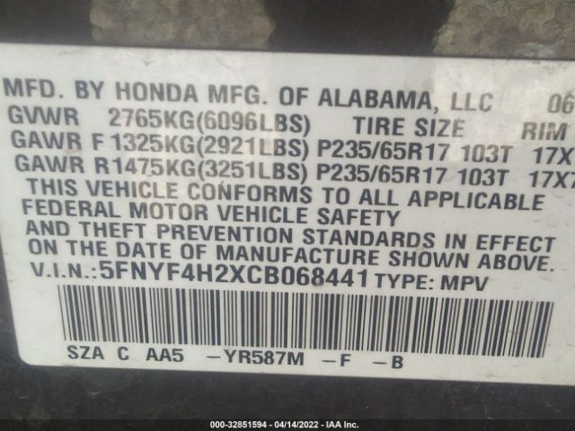 Photo 8 VIN: 5FNYF4H2XCB068441 - HONDA PILOT 