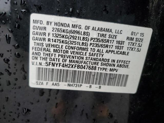 Photo 12 VIN: 5FNYF4H2XFB047688 - HONDA PILOT LX 