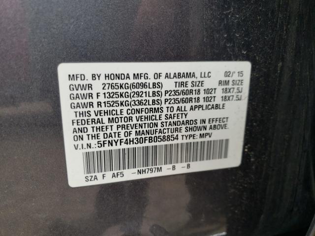 Photo 9 VIN: 5FNYF4H30FB058854 - HONDA PILOT SE 