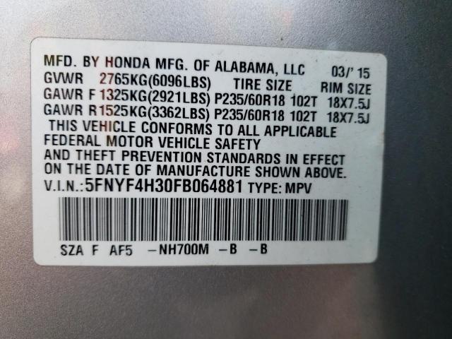 Photo 13 VIN: 5FNYF4H30FB064881 - HONDA PILOT 