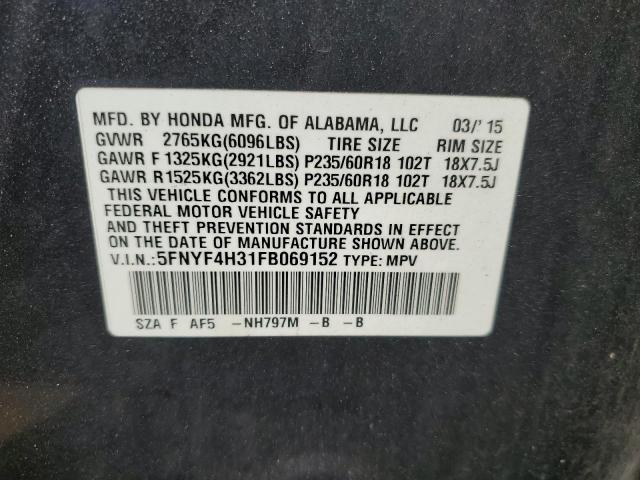 Photo 12 VIN: 5FNYF4H31FB069152 - HONDA PILOT SE 