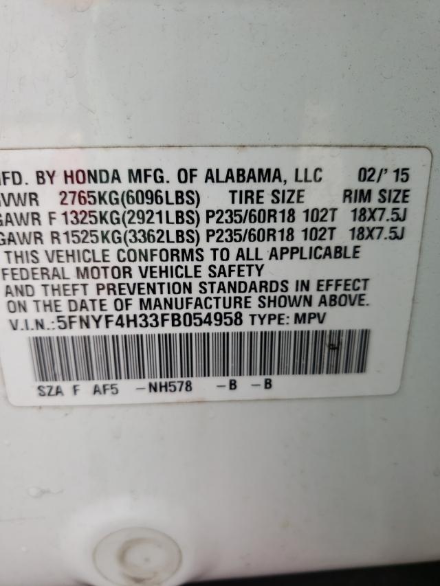 Photo 9 VIN: 5FNYF4H33FB054958 - HONDA PILOT SE 