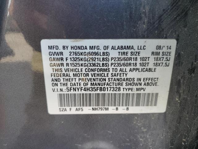 Photo 12 VIN: 5FNYF4H35FB017328 - HONDA PILOT SE 