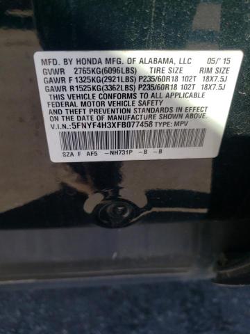 Photo 12 VIN: 5FNYF4H3XFB077458 - HONDA PILOT SE 