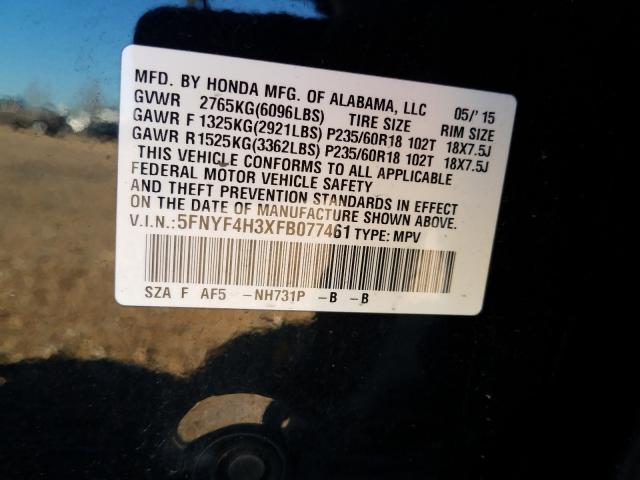 Photo 9 VIN: 5FNYF4H3XFB077461 - HONDA PILOT SE 