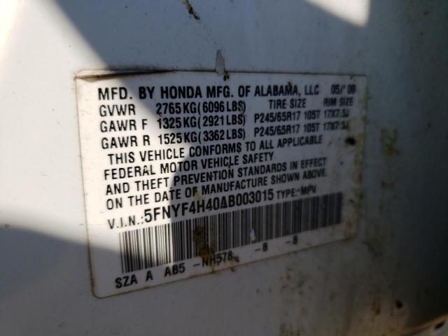 Photo 9 VIN: 5FNYF4H40AB003015 - HONDA PILOT EX 