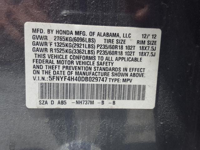 Photo 9 VIN: 5FNYF4H40DB029747 - HONDA PILOT EX 