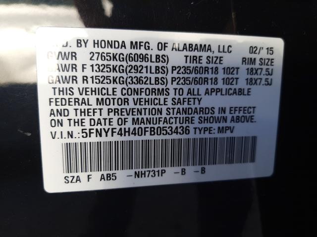 Photo 9 VIN: 5FNYF4H40FB053436 - HONDA PILOT EX 