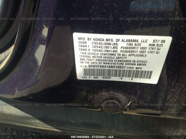 Photo 8 VIN: 5FNYF4H41AB010331 - HONDA PILOT 