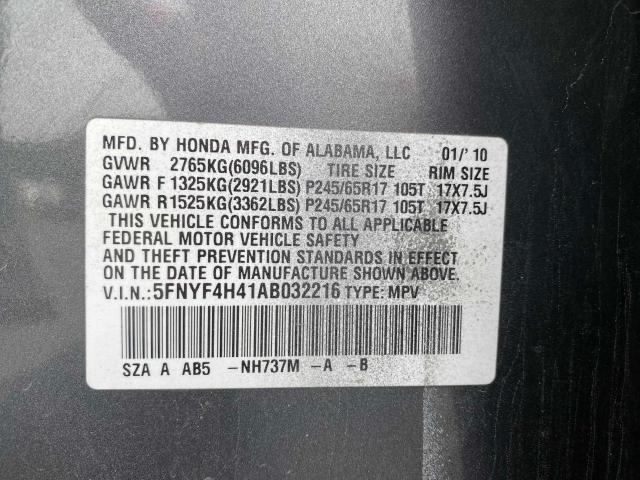 Photo 9 VIN: 5FNYF4H41AB032216 - HONDA PILOT EX 