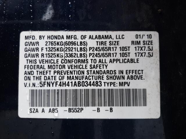 Photo 9 VIN: 5FNYF4H41AB034483 - HONDA PILOT EX 