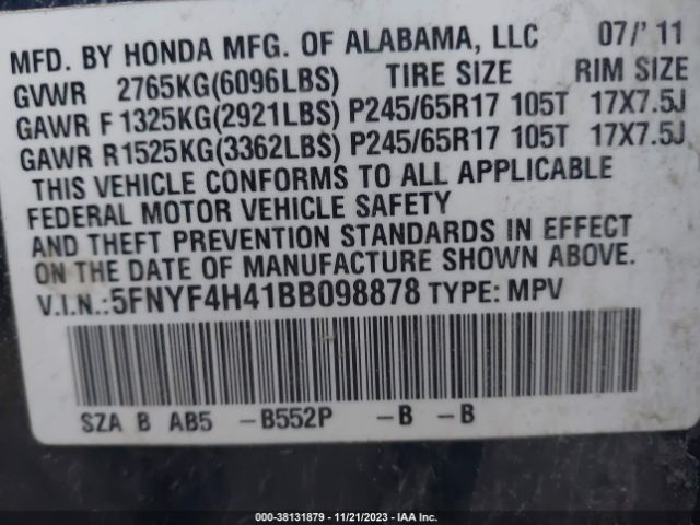 Photo 8 VIN: 5FNYF4H41BB098878 - HONDA PILOT 