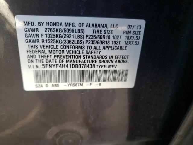 Photo 9 VIN: 5FNYF4H41DB078438 - HONDA PILOT EX 