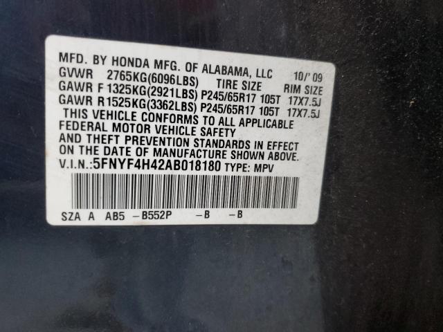 Photo 12 VIN: 5FNYF4H42AB018180 - HONDA PILOT EX 