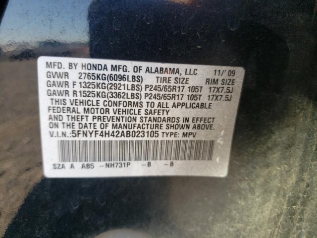 Photo 9 VIN: 5FNYF4H42AB023105 - HONDA PILOT EX 