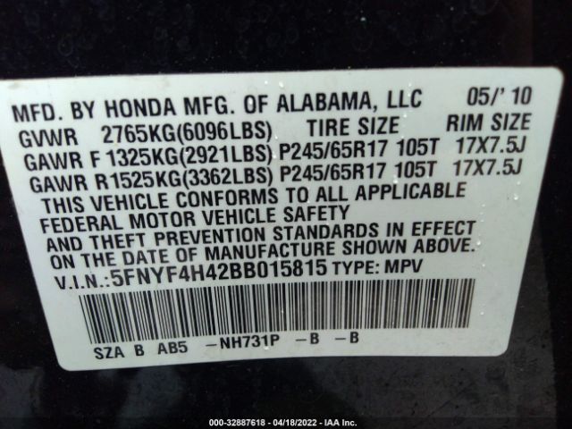 Photo 8 VIN: 5FNYF4H42BB015815 - HONDA PILOT 